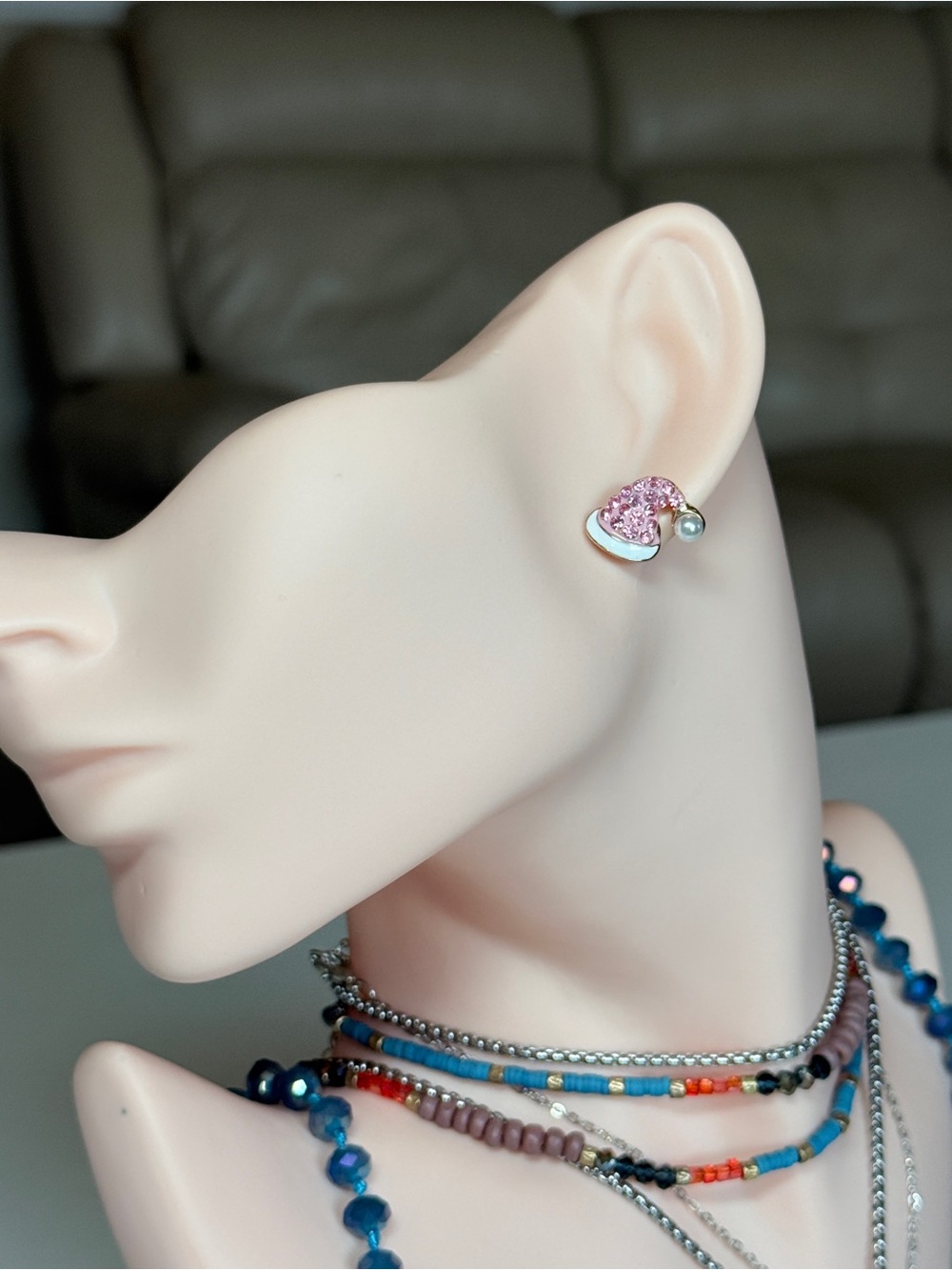 Pink Crystal Santa Hat  and Sock Stud Earrings